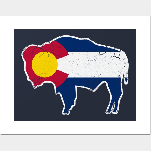 Colorado Flag Buffalo Bison Art Wall Art by E